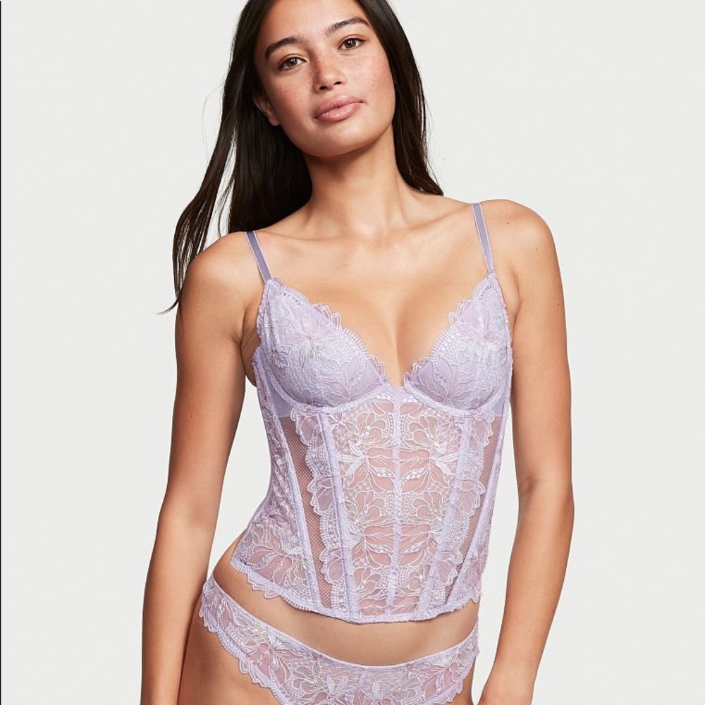 Unlined Floral Embroidery Corset top in iridescent iris, NWTs, size S